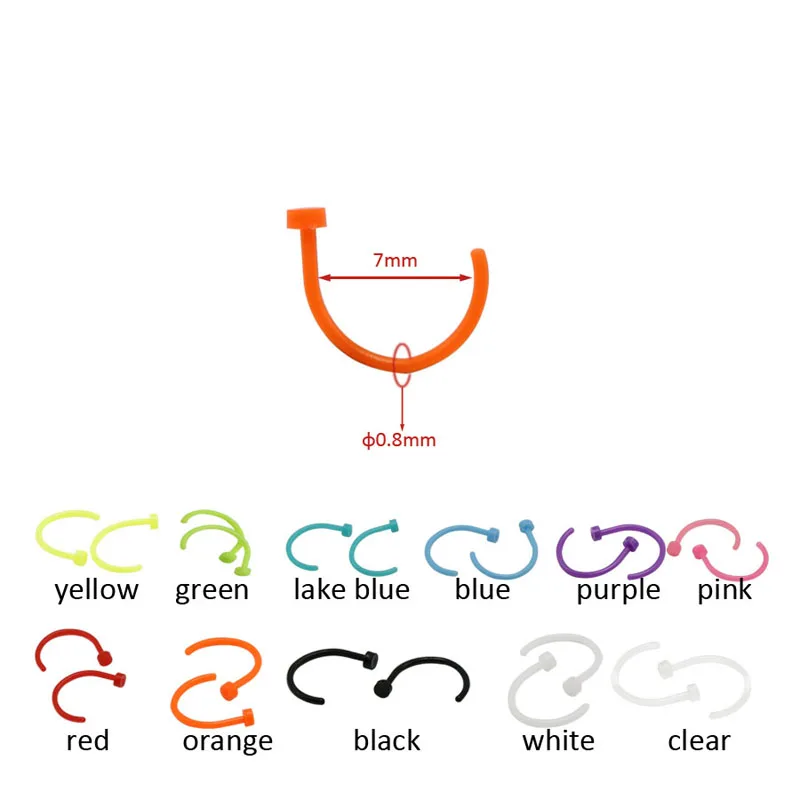2 шт., модное био-пластиковое кольцо для носа, шпильки, женские пирсинг, 20 г, смешанные цвета, 7 мм, пирсинг, ювелирное изделие, анти-аллергическое, хирургическое