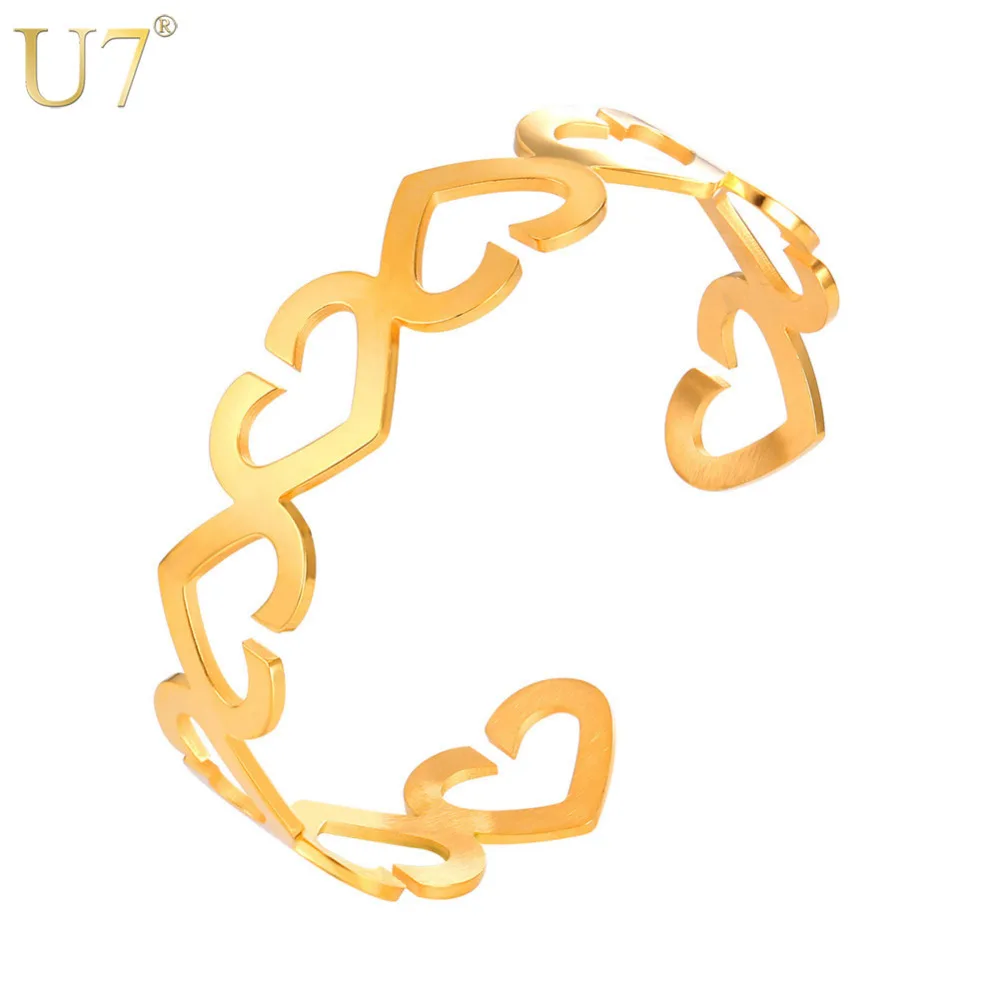

U7 Gold/Silver Color Heart To Heart Bangle Cuff Bracelet Women Jewelry Romantic Gift For Her Wholesale H1024