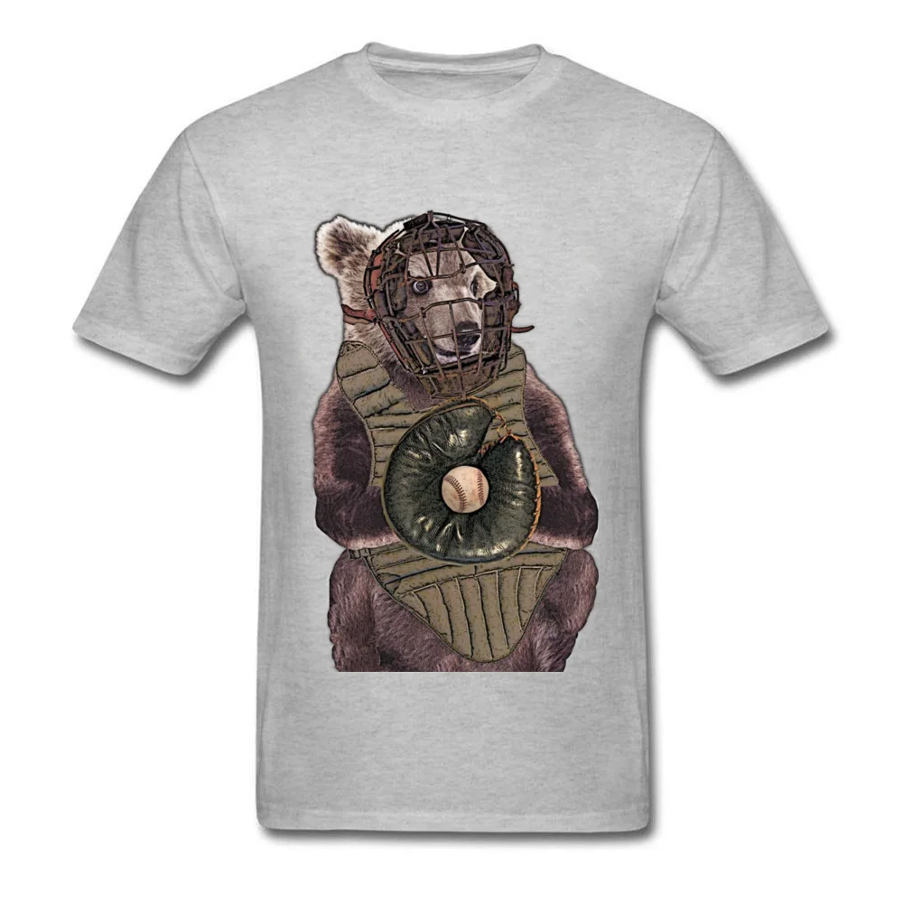 100% Cotton Men Short Sleeve Baseball Bear Catcher T-shirts Simple Style Tops Shirts Prevailing Design Round Collar Tee-Shirt Baseball Bear Catcher grey