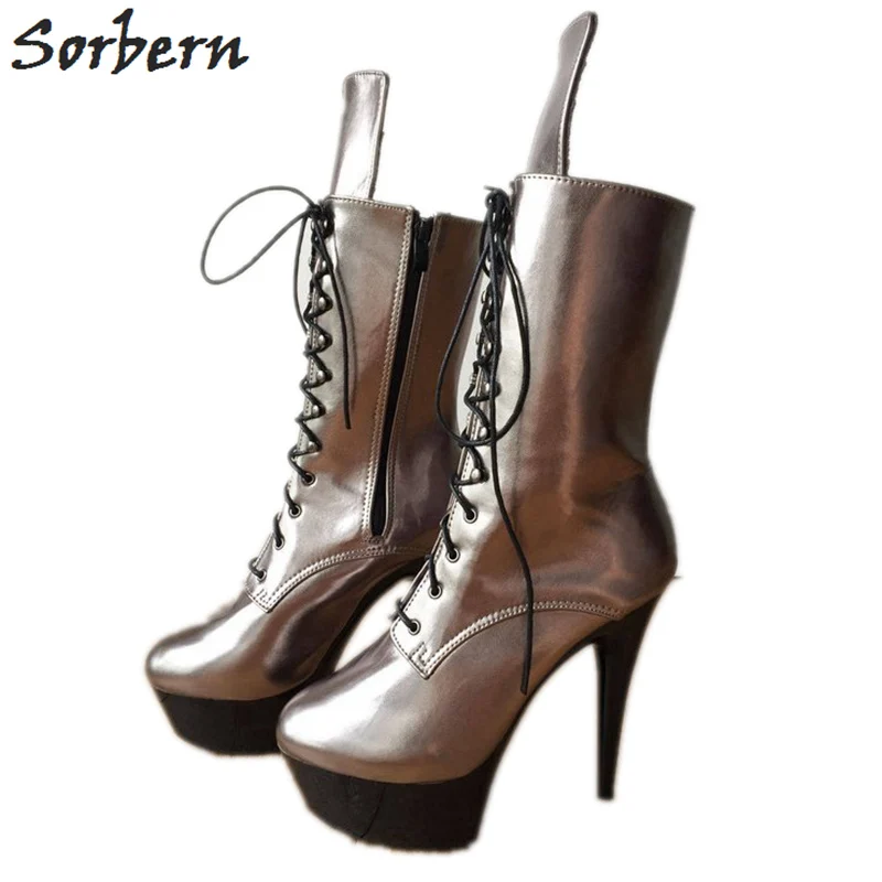 Sorbern Metallic Champagne Club Heels Boots For Women 2019 Platform Shoes Big Size Heel Boot 11 | Обувь