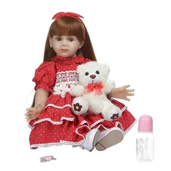 

24in Realistic Reborn Doll Soft Silicone Vinyl Newborn Babies Girl Bear Lifelike Handmade Toy For Children Christmas Gifts