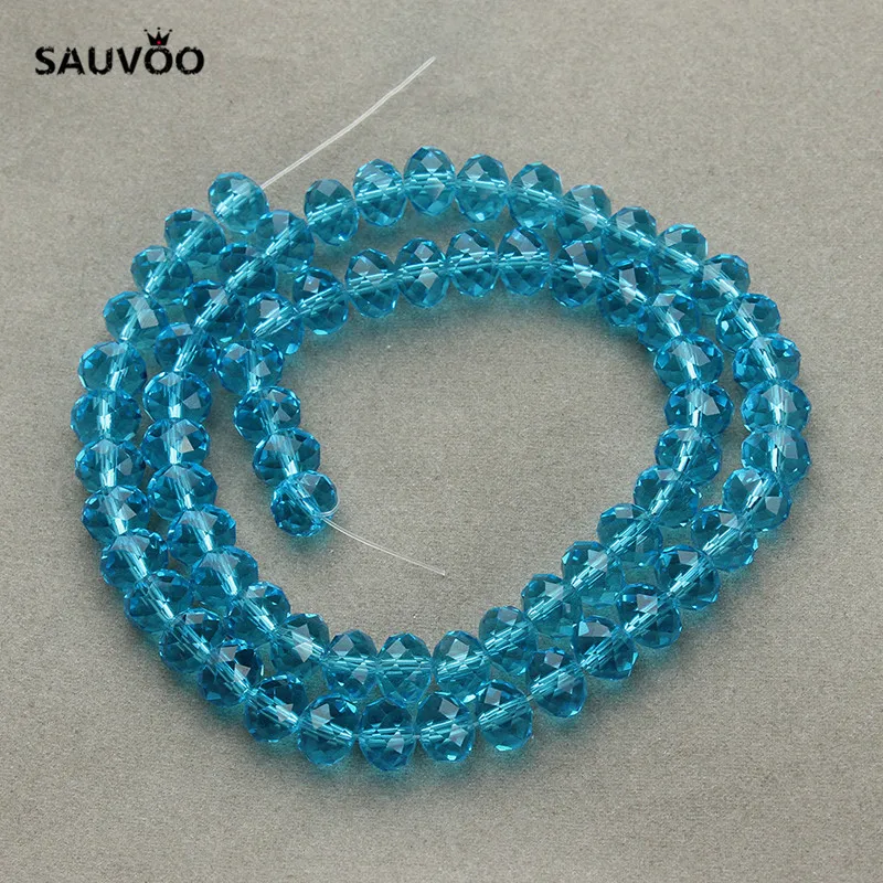 SAUVOO 2 Strand/lot Blue Bracelet Necklace Round Flat Bulk Glass Beads
