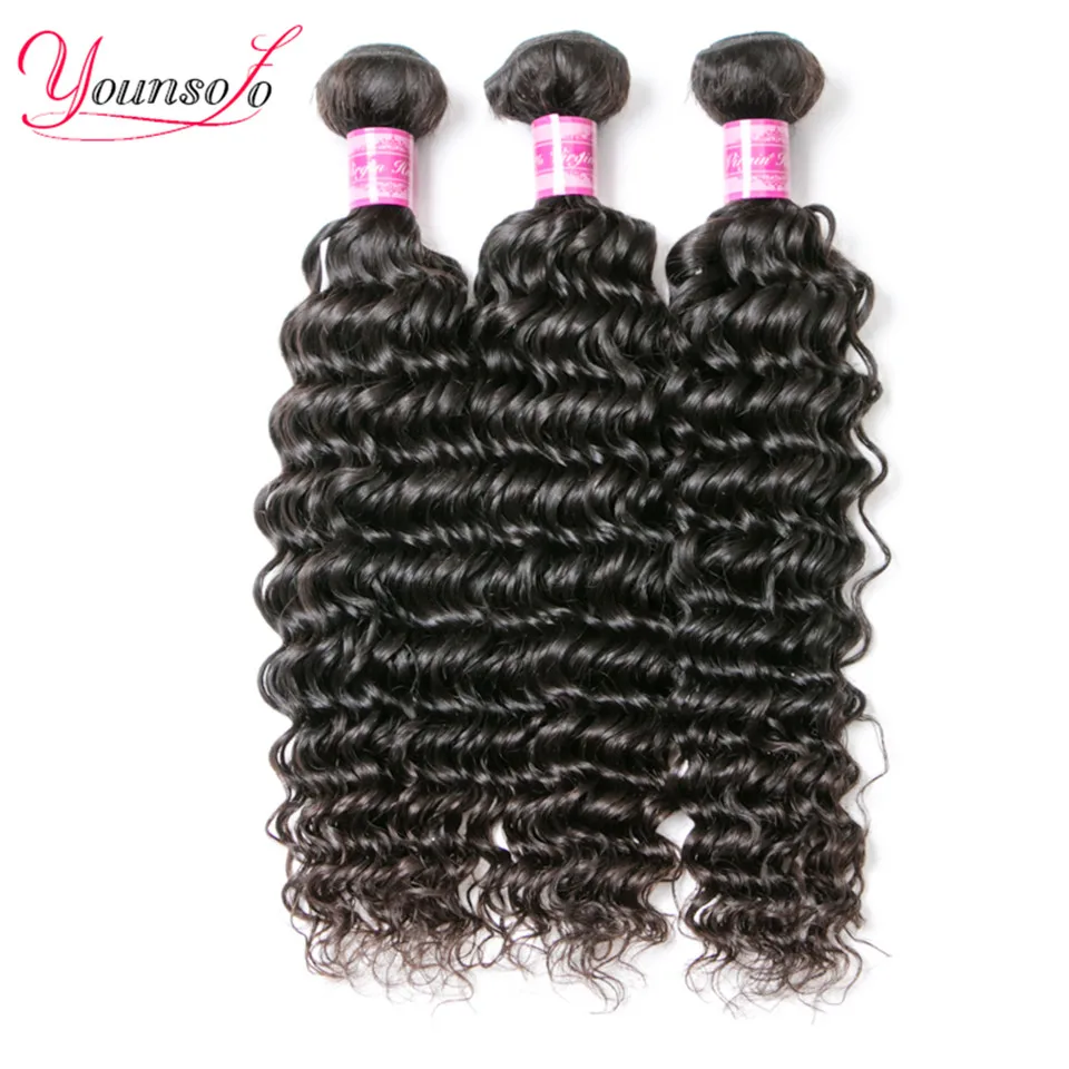

Younsolo Brazilian Hair Deep Wave 3 Bundles Natural Color Bundles 100% Human Hair 8-28 Inches Remy Hair Extensions