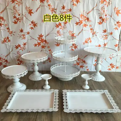 white 8piece per set Свадебный десертный стол торт стенд комбинированный набор Европейский металлический кружевной тарелка для кондитерских изделий Западный десертный лоток - Цвет: white 8piece per set