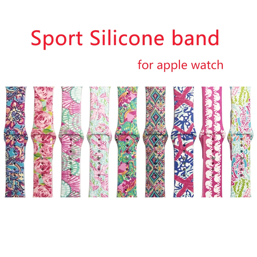 

Flowers Print sport Strap for Apple Watch band 38mm/42mm Silicone Wristband for iwatch series 3 2 1 Watchband Rubber Bracelet