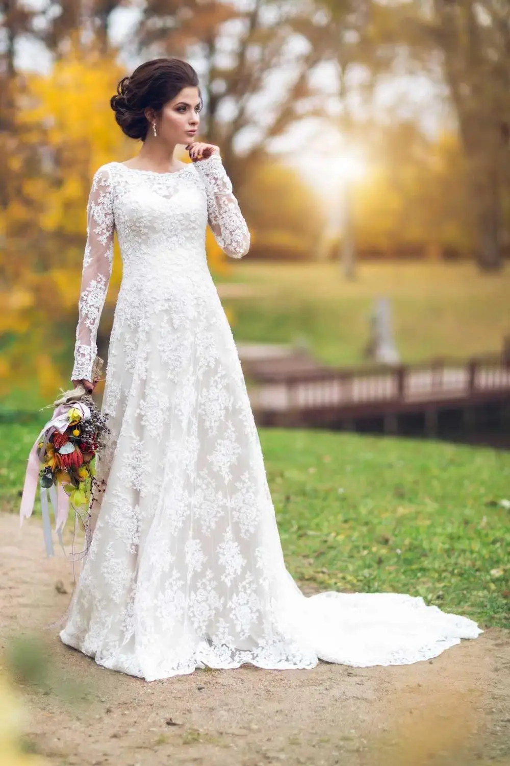 Винтажное кружевное ТРАПЕЦИЕВИДНОЕ скромное свадебное платье с длинными рукавами и длинными рукавами в стиле кантри Вестерн женские подвенечные платья с рукавами