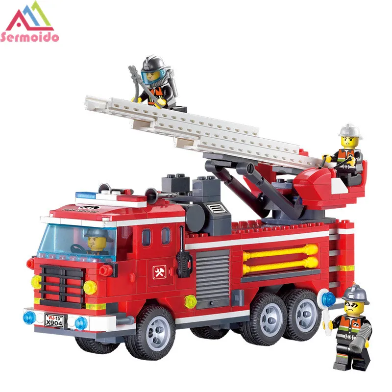 

sermoido City Fire Ladder Truck Bricks Sets Building Blocks DIY Fire Educational Toys For Kids Children DBP235