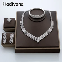 Hadiyana venda quente de luxo feminino nigeriano casamento conjunto noiva moda zircônia cúbico manequim conjuntos jóias frete grátis tz8022