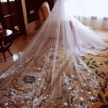 Новое поступление, роскошная Длинная свадебная вуаль со звездами и блестками, 4 метра, с расческой, белая, цвета слоновой кости, хит