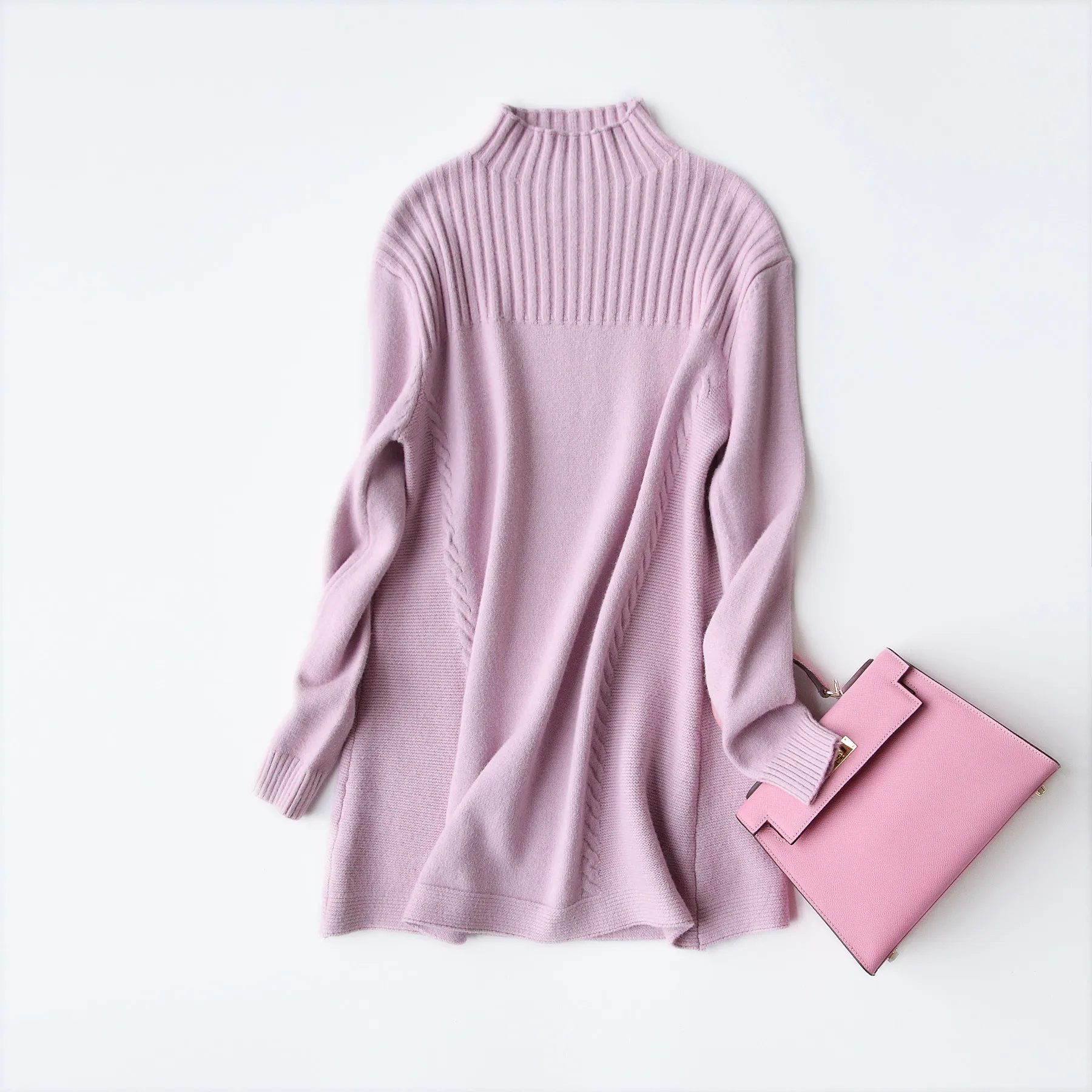 Осенне-зимний женский модный свитер с рукавами, свободное повседневное платье, Женский вязаный пуловер, свитшоты, платья - Цвет: Pink