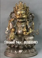 

001354 12" Tibet Buddhism Purple Bronze 24K Gold Gilt Vaishravana Buddha God Statue H