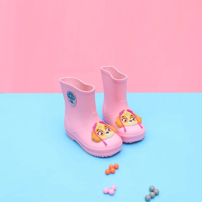 PAW PATROL/детские резиновые сапоги для мальчиков и девочек; водонепроницаемая обувь; детская обувь; нескользящая модная обувь принцессы; Милая обувь; размеры 15-19 см - Цвет: Pink