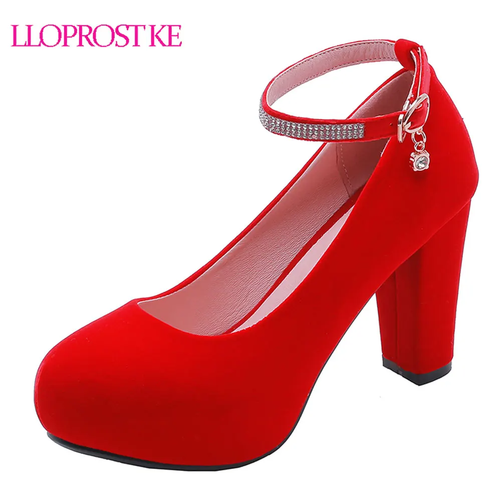 Lloprost ke Spring Women Ankle Strap Dress Shoes High Heels Shoes Platform Pumps Black Lady Shoes Thick Heels zapatos mujer D979