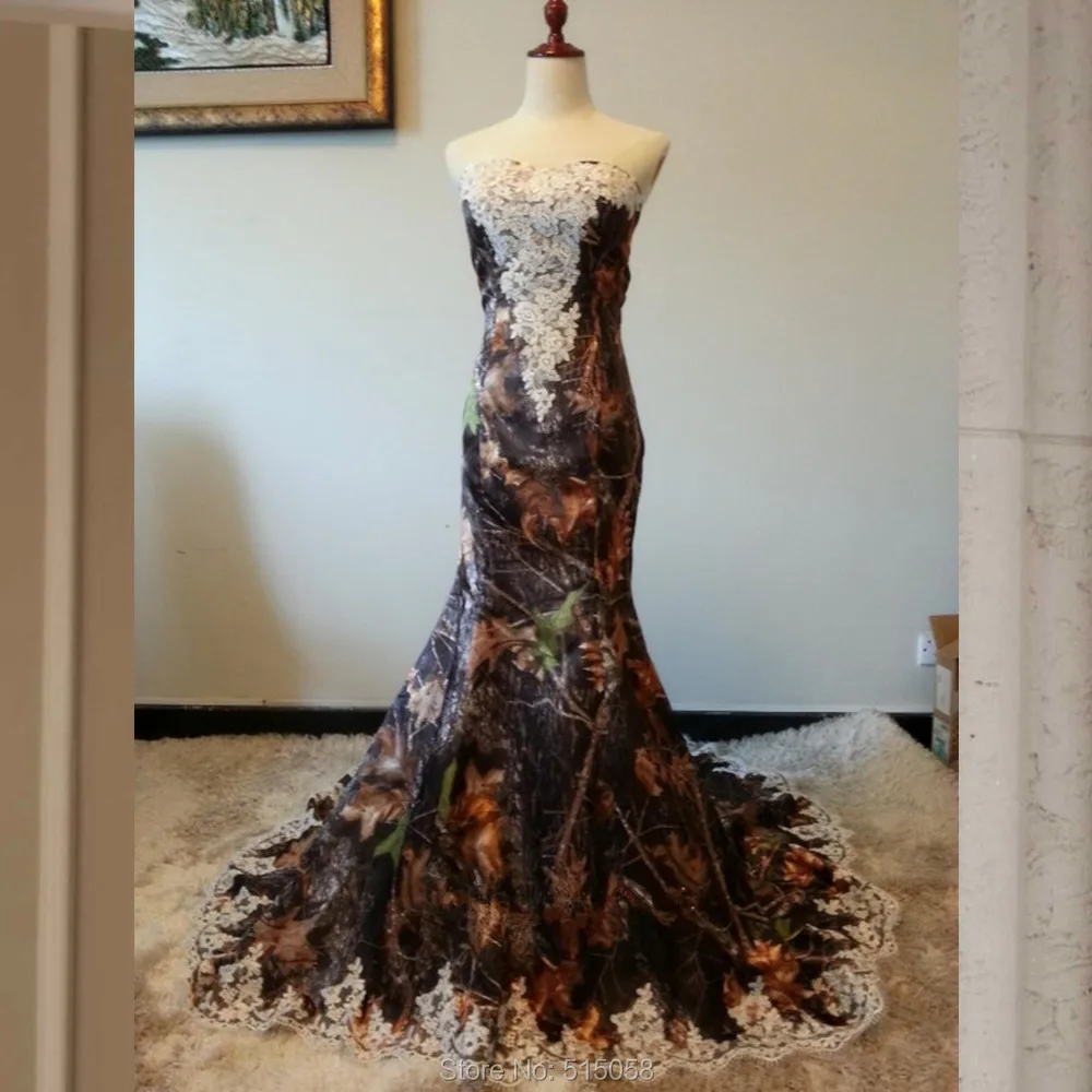 White Lace Appliques Sweetheart Corset Mermaid Wedding Dress Camo
