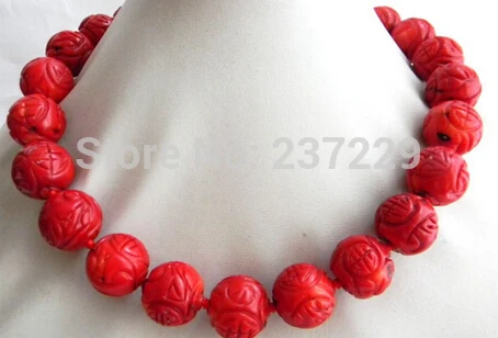 

DD Wholesale XSZ2014 ^^AA 18MM 18'' Cameo Round Coral Necklace