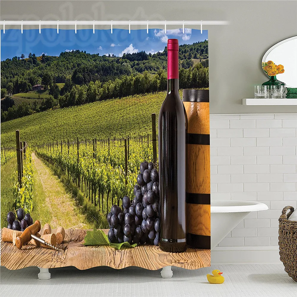 Buy Winery Decor Shower Curtain Set Red Wine Bottles