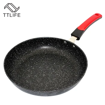 

TTLIFE High Quality 28cm Flat Bottom Deep Medical Stone No Lampblack Pan Frying Pan No Stick Frying Pan No Cover