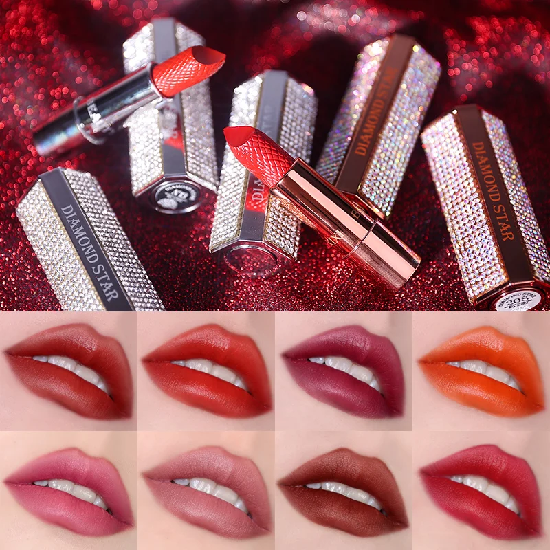 

Xixi Diamond Star Shiny Lipstick Red Velvet Matte 8 colors Waterproof Long Lasting Nude Makeup Sexy color Cosmetics