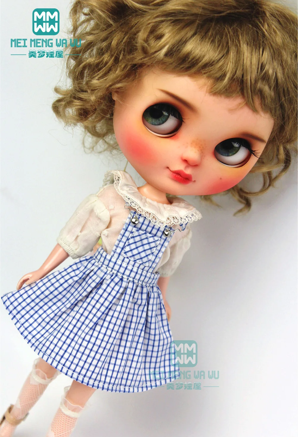 

Fashion blue plaid strap skirt, shirt for 28-30cm Blyth Azone doll Clothes