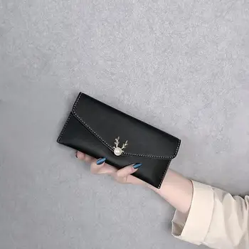 

Women Long Clutch Wallet Fashion Lichee Pattern PU Leather Solid Pull Deer Head Wallet Large Capacity Card Holder Wallet #20