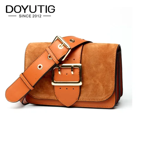 Europeu para Mulheres Bolsalas de Couro Nubuck com Grande Couro de Vaca do Vintage Doyutig Clássico Real Ferrolho Genuíno Bolsas Crossbody F596