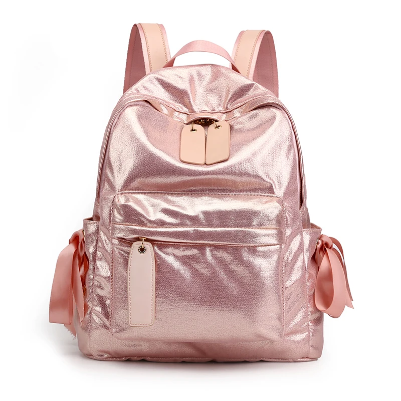 Новинка, повседневный Блестящий нейлоновый женский модный рюкзак, Женская Большая вместительность, А4, рюкзак для колледжа, для девочек, розовый, серебристый