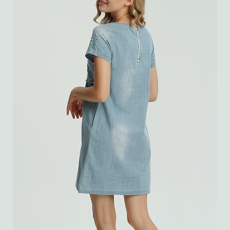 Wonder Beauty Plus Size 6XL Women Denim Sundress Casual Vestido De Festa Curto Summer Jeans Feminino Beaded Party Tunic Dress (4)
