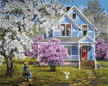 

Spring Country House Paint By Number Kit Diy Acrylic Painting On Canvas for living room home decor