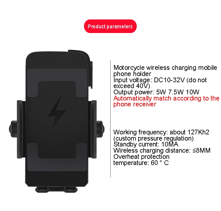 Мотоциклетная Беспроводная зарядка для мобильного телефона держатель с переключателем зарядное устройство держатель телефона для iPhone XR Xs Max для samsung S10e S10 Plus