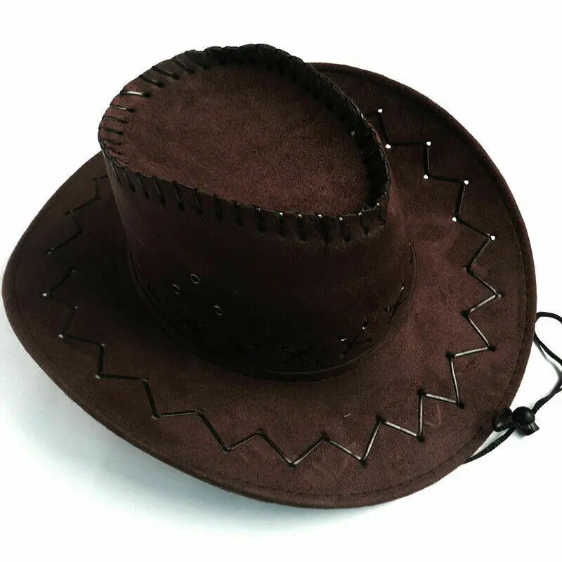 Ковбойская шляпа, замшевый вид, дикое западное нарядное платье для мужчин, леди, ковбойская шляпа унисекс, новинка, модная - Цвет: Коричневый