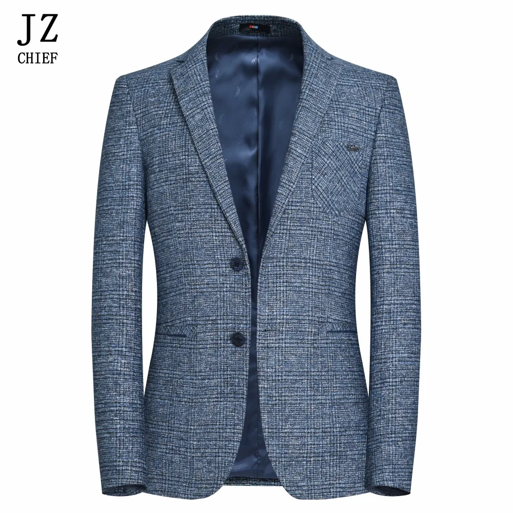

JZ CHIEF Men Blazer Suits Slim Fit Casual Suit Jacket Business Two Button Tweed Blazer Social Blazer Coat ropa de hombre 2019