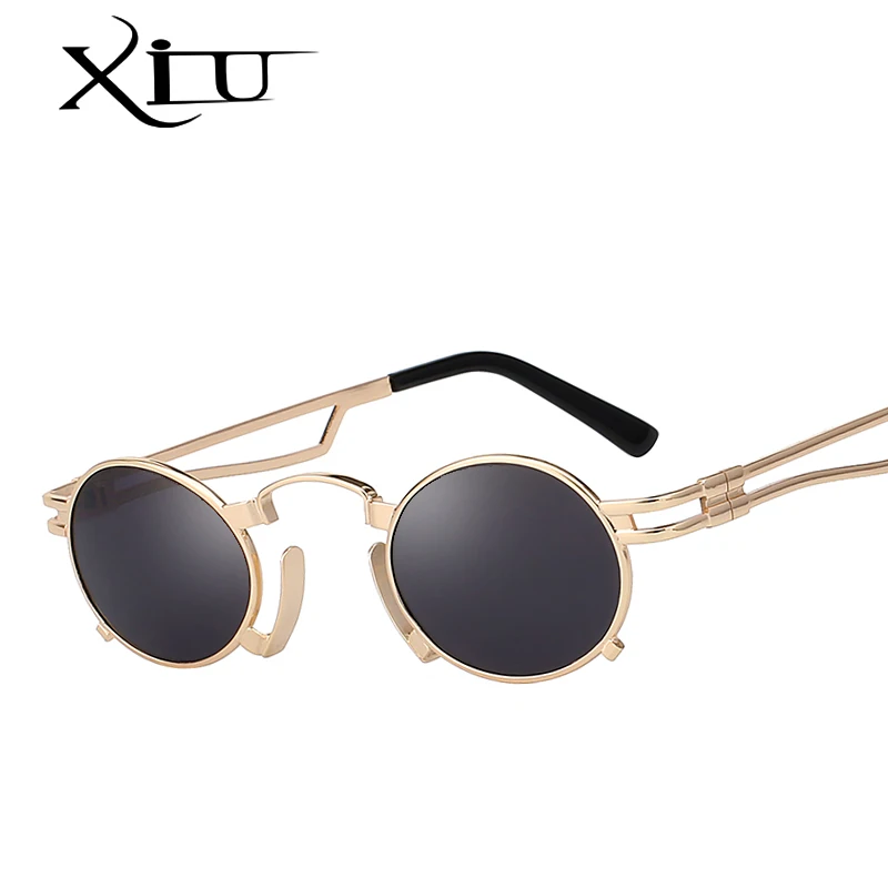 

XIU 2018 NEW Steampunk Sunglasses Men Oval Shades Metal Sunglass for Women Brand Designer Vintage Style Sun glasses Top Quality