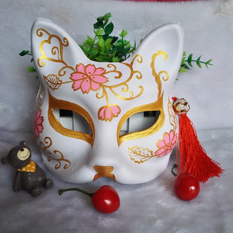 

24 Styles Paper Upper Half Face Cat Mask Hand-painted Japanese Style Adult Party Props Pulp Masks Fox Mask