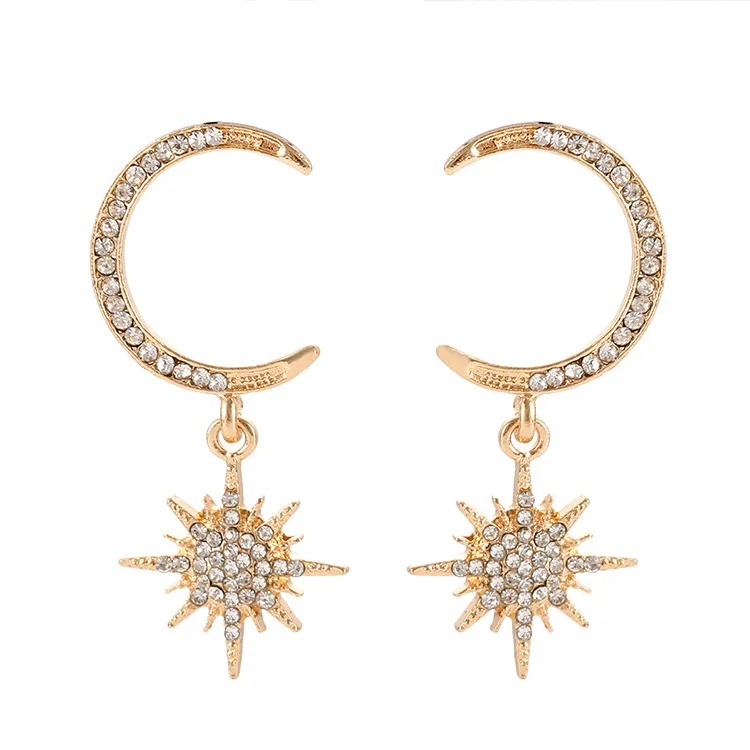 

2019 Fashion New Earrings Temperament Personality Hipster Star Moon Exaggerated Crystal Ladies Gift Wholesale Earrings Trendy