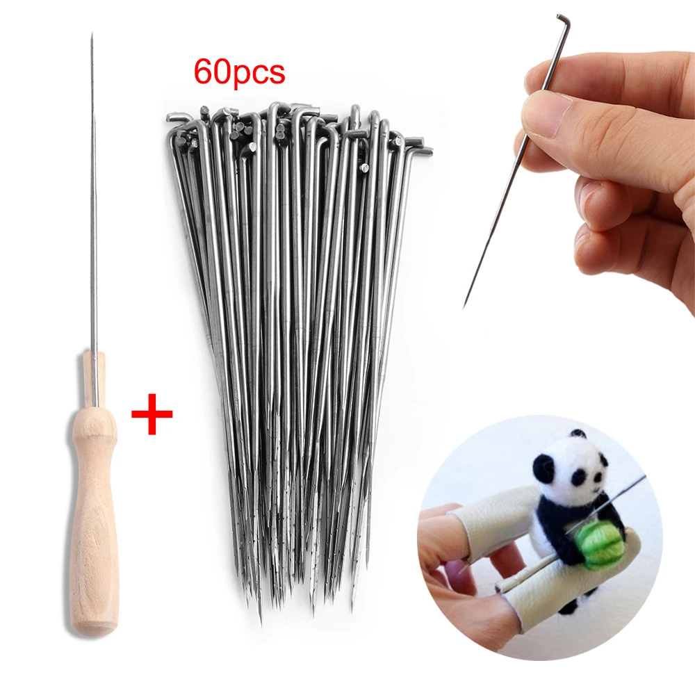 60 Pcs New Useful Practical Felting Needles Pin Tools Of Felt Of Wool Pins+ Wooden Handle Sewing Tools