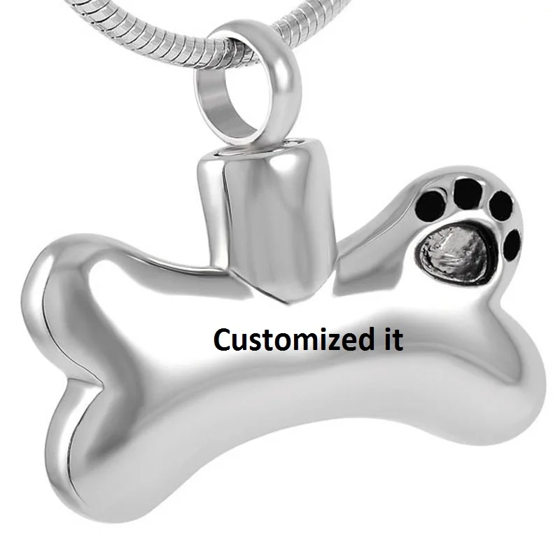

IJD8085 Dog Bone Personalized Custom Cremation Jewelry Urn Necklace for Ashes Keepsake Dog Cat Pet Memorial Pendant