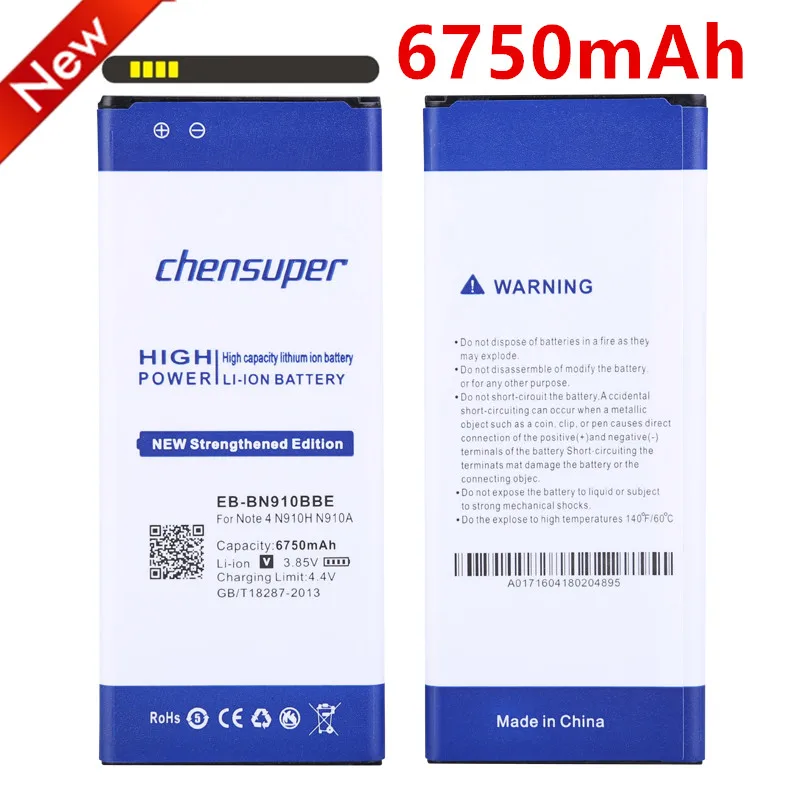 Chensuper 6750 мАч Батарея EB-BN910BBE для samsung Galaxy Note 4 Note4 N910 Батарея N910H N910A N910C N910F N910FQ N910X N910W