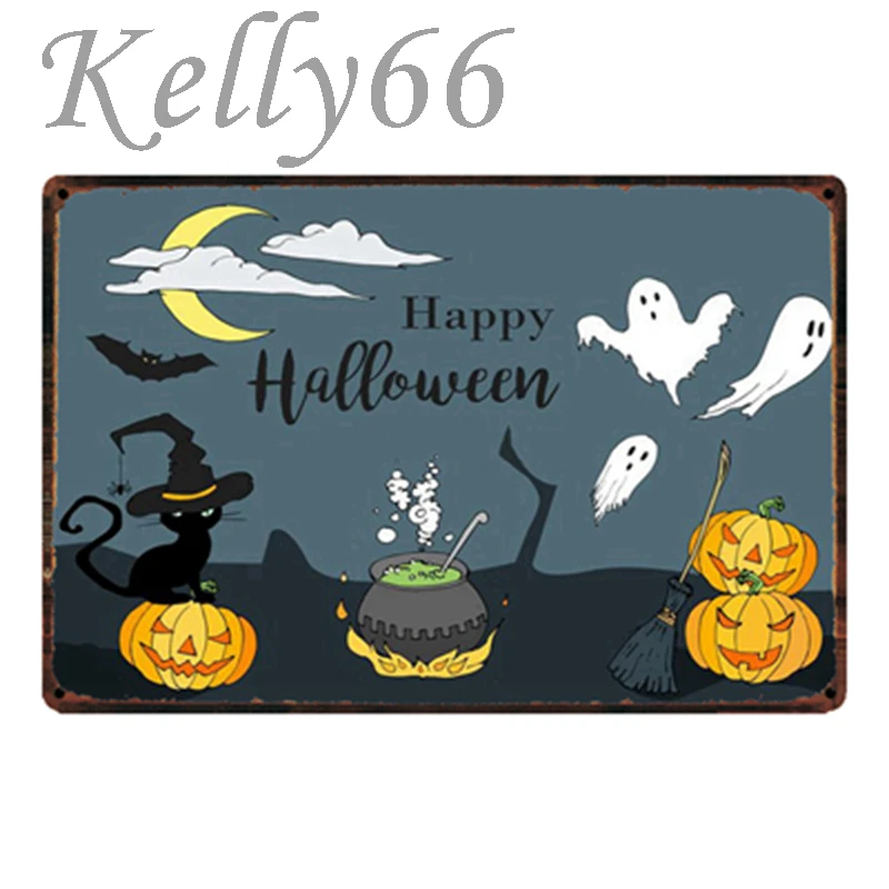 [ Kelly66 ] Happy Halloween Metal Sign Tin Poster Home Decor Bar Wall Art Painting 20*30 CM Size y-1849 | Дом и сад