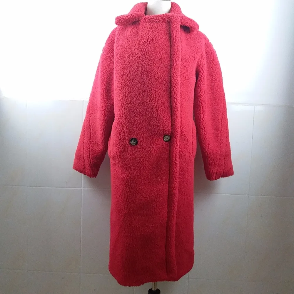 Женское теплое длинное пальто из искусственного меха, модное подиумное зимнее женское пальто, негабаритная ветровка, розовый, черный, коричневый, красный, L XL