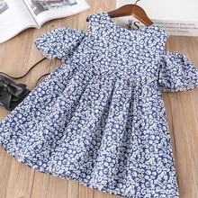 Hurave/Милая Детская Хлопковая одежда с принтом для маленьких девочек, платья без бретелек с коротким рукавом и вырезом лодочкой, детская одежда, Повседневное платье