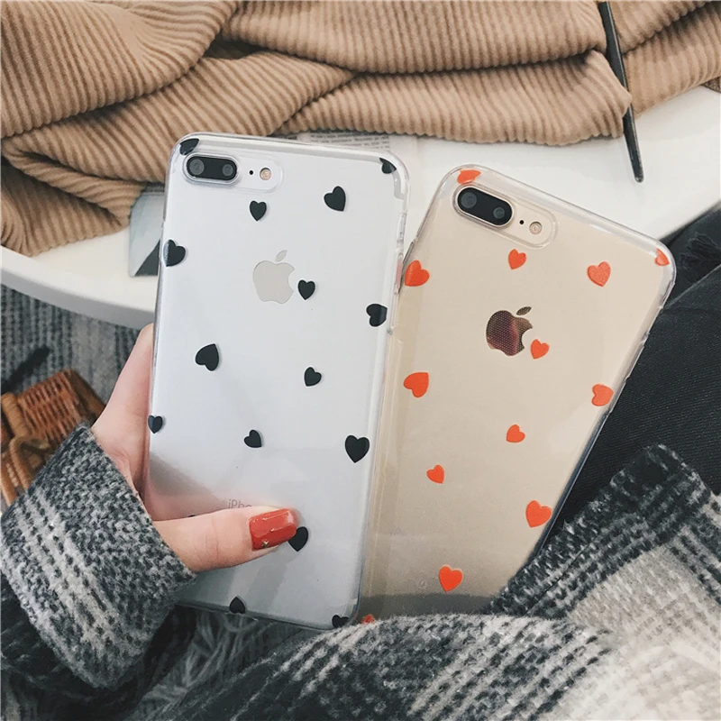 

Lzcxi Ploka Dots Case For iPhone 7 Transparent Love Heart Soft TPU Clear Phone Case For iphone 8 7 6 6s Plus Back Cover Capa