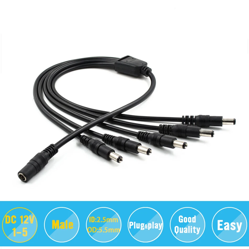 

Hiseeu Wholesale DC Power Splitter Cable 1 Female to 5 2.1x5.5mm Dual Male For CCTV Camera System