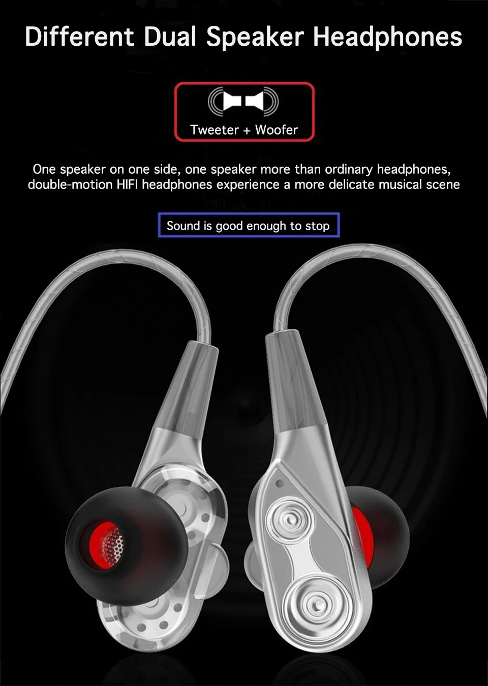 Dual Driver Bluetooth Headphones Stereo Bass Earphone Bluetooth Headphone Sport Wireless Earphones Support TF card with mic (2)