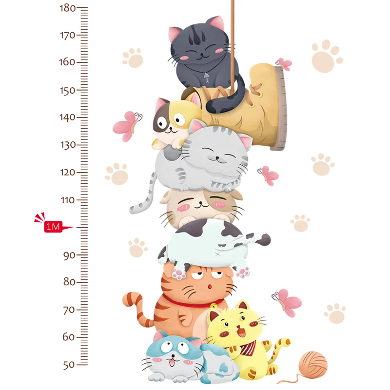  Cartoon Cat Animals Measure Wall Stickers for Kids Rooms Kindergarten Height Chart Ruler Decals Nur - 32909898418