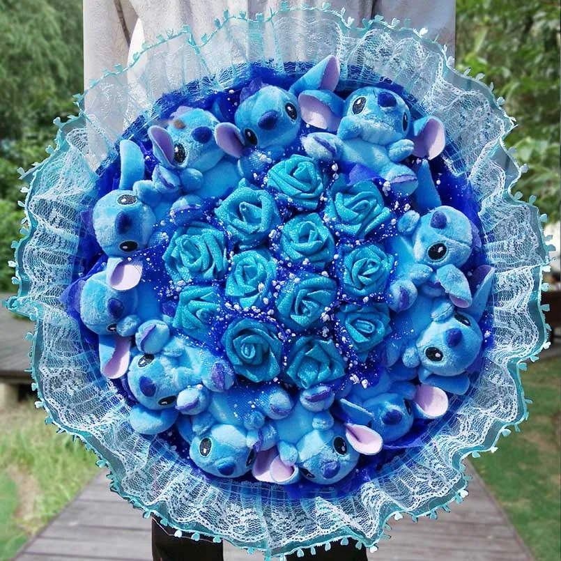 Stitch Bouquet Plush Stuffed Carton Animals Toys Artificial Kawaii Cartoon Fake Flowers Best Birthday Christmas Day