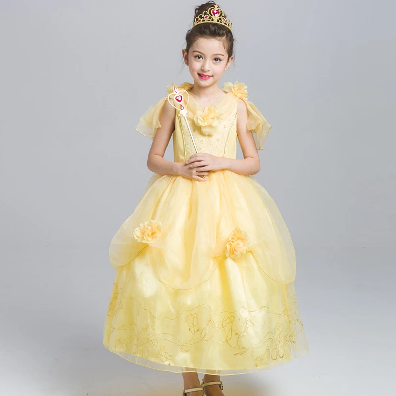 

New Styles Girls Princess Belle Dresses Children Clothing Baby Girl Beauty and the Beast Dress Cartoon Kids Clothes Vestido