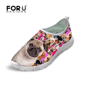 

FORUDESIGNS Women Summer Beach Mesh Flat Shoes Cute Pink Animal Dog Print Slip on Shoes Ladies Flats Casual Female Water Shoes