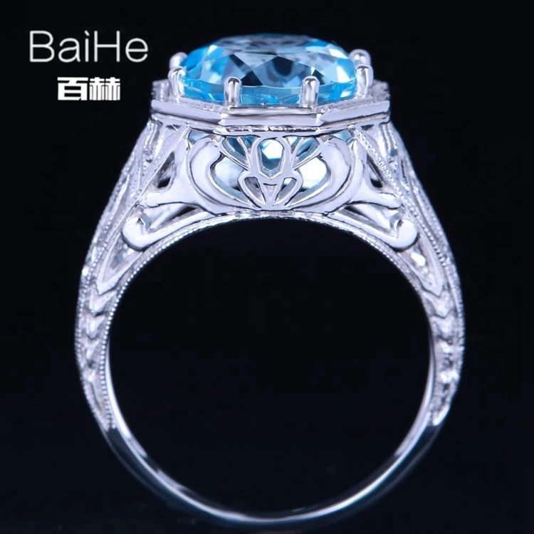 BAIHE Стерлинговое Серебро 925 3.76ct сертифицированное безупречное подлинный синий топаз Обручальное женское винтажное изысканное модное Драгоценное кольцо