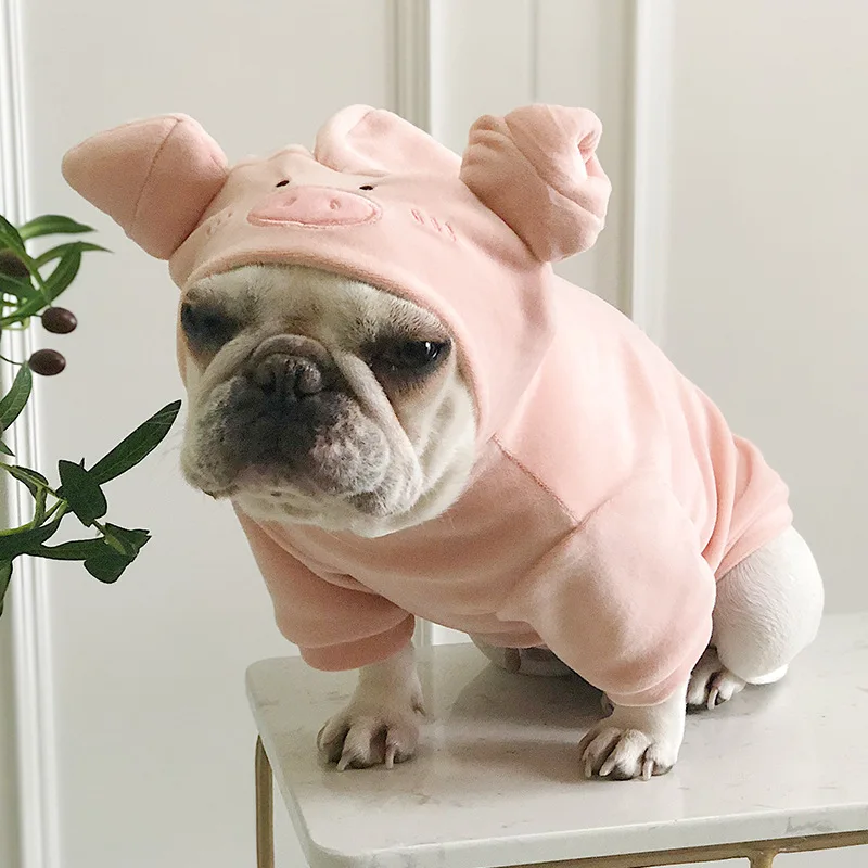 Funny French Bulldog Cute Pig Shape Velvet Hoodies font b Pet b font Dog Clothes for