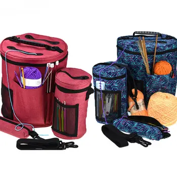 

Foldable Woolen Storage Bag Knitted Basket Weaving Round Tote Line Yarn Crochet Thread Hanging Organizer Needlework Storage Tool